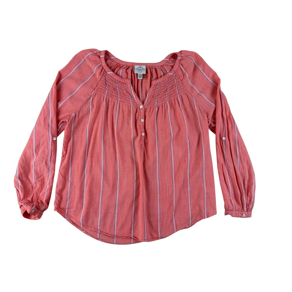 Boho Striped Peasant Blouse Cotton Smocked Top Small St Johns Bay